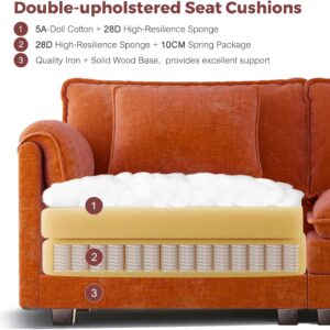 150" U Shaped Cloud Couch Sectional, Comfy Cloud Modular Sofa with Movable Ottoman, 7-Seat Deep Seat Modern Cloud Sofa, Couches for Living Room, Bedroom and Apartment, Chenille, Orange - Image 4