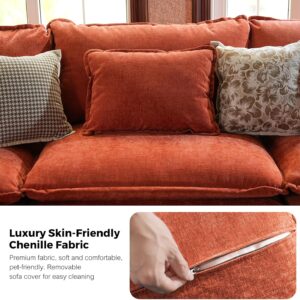150" U Shaped Cloud Couch Sectional, Comfy Cloud Modular Sofa with Movable Ottoman, 7-Seat Deep Seat Modern Cloud Sofa, Couches for Living Room, Bedroom and Apartment, Chenille, Orange - Image 5