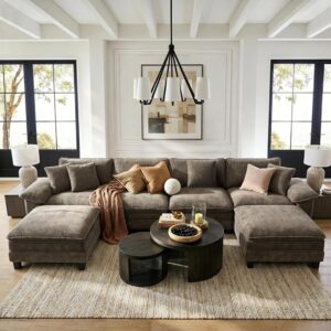 HERA'S HOUSE 158" Oversized Modular Sectional Sofa, Comfy U Shaped Couches for Living Room, Cloud Couch with Ottoman, 6-Seater Deep Seat Sofa with Throw Pillow, Chenille Ash - Image 1