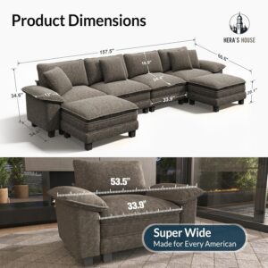 HERA'S HOUSE 158" Oversized Modular Sectional Sofa, Comfy U Shaped Couches for Living Room, Cloud Couch with Ottoman, 6-Seater Deep Seat Sofa with Throw Pillow, Chenille Ash - Image 2