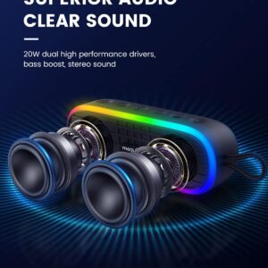 MEGUO Bluetooth Speaker 20W Loud Wireless Speakers with RGB Lights, Portable Speaker, IPX7 Waterproof, Bluetooth 5.3, Microphone Input, 20H Playtime, Outdoor for Party Camping BBQ - Image 2