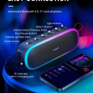 MEGUO Bluetooth Speaker 20W Loud Wireless Speakers with RGB Lights, Portable Speaker, IPX7 Waterproof, Bluetooth 5.3, Microphone Input, 20H Playtime, Outdoor for Party Camping BBQ - Image 6