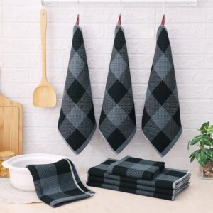 Homaxy Kitchen Towels and Dishcloths Set, 12 x 12 and 13 x 28 Inches, Set of 8 100% Cotton Waffle Weave Check Plaid Kitchen Dish Towels, Super Soft and Absorbent Dish Cloths, Black & Grey - Image 2