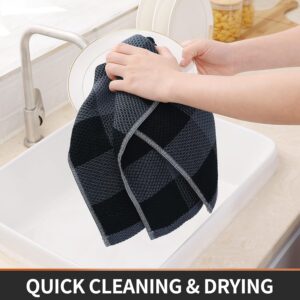 Homaxy Kitchen Towels and Dishcloths Set, 12 x 12 and 13 x 28 Inches, Set of 8 100% Cotton Waffle Weave Check Plaid Kitchen Dish Towels, Super Soft and Absorbent Dish Cloths, Black & Grey - Image 6