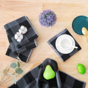 Homaxy Kitchen Towels and Dishcloths Set, 12 x 12 and 13 x 28 Inches, Set of 8 100% Cotton Waffle Weave Check Plaid Kitchen Dish Towels, Super Soft and Absorbent Dish Cloths, Black & Grey - Image 7