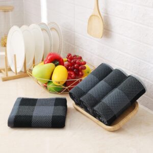 Homaxy Kitchen Towels and Dishcloths Set, 12 x 12 and 13 x 28 Inches, Set of 8 100% Cotton Waffle Weave Check Plaid Kitchen Dish Towels, Super Soft and Absorbent Dish Cloths, Black & Grey - Image 8