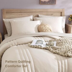 Monbix Queen Comforter Set - 7 Pieces Beige Bed in a Bag Queen Bedding Sets with Comforters, All Seasons Comforter Bed Set with Sheets, Pillowcases & Shams - Image 5