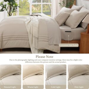 Monbix Queen Comforter Set - 7 Pieces Beige Bed in a Bag Queen Bedding Sets with Comforters, All Seasons Comforter Bed Set with Sheets, Pillowcases & Shams - Image 6
