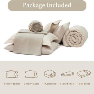 Monbix Queen Comforter Set - 7 Pieces Beige Bed in a Bag Queen Bedding Sets with Comforters, All Seasons Comforter Bed Set with Sheets, Pillowcases & Shams - Image 7