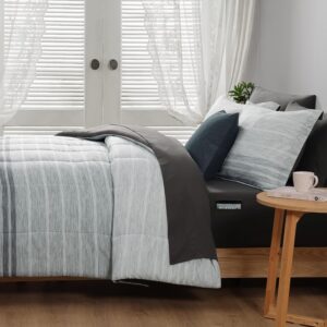 Monbix Queen Comforter Set - 7 Pieces Bed in a Bag Queen, Grey-Stripe Bedding Sets, All Seasons Comforter Bed Set with Sheets, Pillowcases & Shams - Image 3