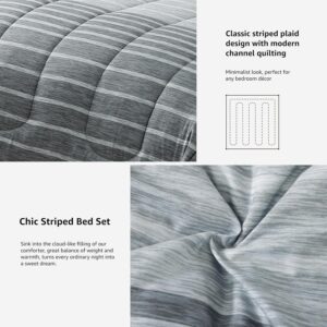 Monbix Queen Comforter Set - 7 Pieces Bed in a Bag Queen, Grey-Stripe Bedding Sets, All Seasons Comforter Bed Set with Sheets, Pillowcases & Shams - Image 5