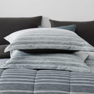 Monbix Queen Comforter Set - 7 Pieces Bed in a Bag Queen, Grey-Stripe Bedding Sets, All Seasons Comforter Bed Set with Sheets, Pillowcases & Shams - Image 6
