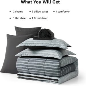 Monbix Queen Comforter Set - 7 Pieces Bed in a Bag Queen, Grey-Stripe Bedding Sets, All Seasons Comforter Bed Set with Sheets, Pillowcases & Shams - Image 7