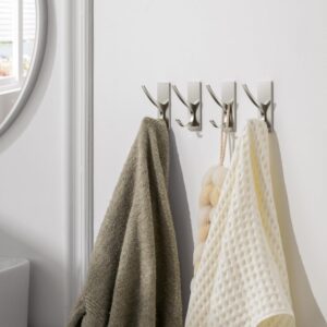 Self Adhesive Towel Hooks: Extra Strong 13LB, Stainless Hook for Hanging Loofah, Towels, Coat, Bath Robe Bathroom Shower, Brushed Nickel, 4 Pack - Image 7