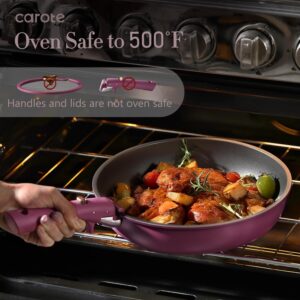 CAROTE 21pcs Pots and Pans Set, Nonstick Cookware Set Detachable Handle, Induction Kitchen Cookware Sets Non Stick with Removable Handle, RV Cookware Set, Gold and Purple - Image 5