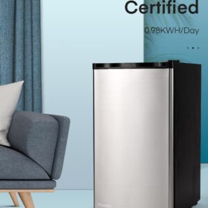 FOHERE 3.2 Cu. Ft Small Refrigerator with Freezer, Compact Mini Fridge with 7 Level Temperature Control, Removable Glass Shelves for Bedroom, Office, Dorm, Stainless Steel, BC-90U-E - Image 3