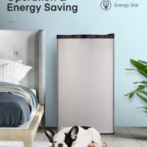 FOHERE 3.2 Cu. Ft Small Refrigerator with Freezer, Compact Mini Fridge with 7 Level Temperature Control, Removable Glass Shelves for Bedroom, Office, Dorm, Stainless Steel, BC-90U-E - Image 4
