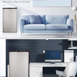 FOHERE 3.2 Cu. Ft Small Refrigerator with Freezer, Compact Mini Fridge with 7 Level Temperature Control, Removable Glass Shelves for Bedroom, Office, Dorm, Stainless Steel, BC-90U-E - Image 5