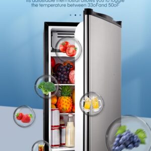 FOHERE 3.2 Cu. Ft Small Refrigerator with Freezer, Compact Mini Fridge with 7 Level Temperature Control, Removable Glass Shelves for Bedroom, Office, Dorm, Stainless Steel, BC-90U-E - Image 7