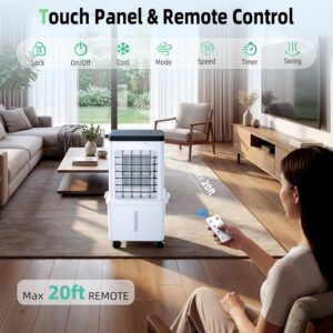 Portable Air Conditioners, Swamp Cooler with 4 Wind Modes, 3 Speeds, 3.5-Gallon Water Tank for Evaporative Air Cooler Long Cooling, 45 dB Windowless Air Conditioner 120° Oscillation 4 Ice Packs - Image 3