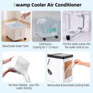 Portable Air Conditioners, Swamp Cooler with 4 Wind Modes, 3 Speeds, 3.5-Gallon Water Tank for Evaporative Air Cooler Long Cooling, 45 dB Windowless Air Conditioner 120° Oscillation 4 Ice Packs - Image 7