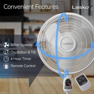 Lasko Oscillating Adjustable Pedestal Stand Fan with Timer and Remote for Indoor, Bedroom, Living Room, Home Office & College Dorm Use, 16 Inch, White, 1646 - Image 3
