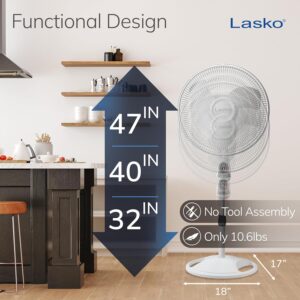 Lasko Oscillating Adjustable Pedestal Stand Fan with Timer and Remote for Indoor, Bedroom, Living Room, Home Office & College Dorm Use, 16 Inch, White, 1646 - Image 4