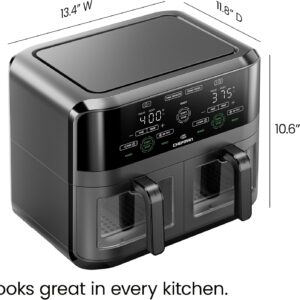 CHEFMAN 6 Quart Dual Basket Air Fryer Oven with Easy View Windows, Sync Finish, Hi-Fry, Auto Shutoff, 2 Independent 3Qt Nonstick Dishwasher Safe Frying Baskets, Digital Double Air Fryer - Black - Image 2
