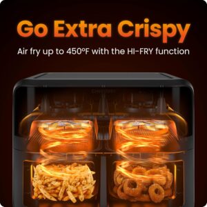 CHEFMAN 6 Quart Dual Basket Air Fryer Oven with Easy View Windows, Sync Finish, Hi-Fry, Auto Shutoff, 2 Independent 3Qt Nonstick Dishwasher Safe Frying Baskets, Digital Double Air Fryer - Black - Image 4