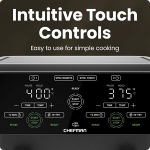 CHEFMAN 6 Quart Dual Basket Air Fryer Oven with Easy View Windows, Sync Finish, Hi-Fry, Auto Shutoff, 2 Independent 3Qt Nonstick Dishwasher Safe Frying Baskets, Digital Double Air Fryer - Black - Image 7
