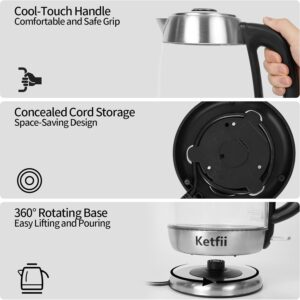 Electric Glass Kettle 1.8L, 1200W Fast Boil for Tea & Coffee, Auto Shut-Off & Boil-Dry Protection, BPA-Free, 304 Stainless Steel & Borosilicate Glass, Removable Lid for Easy Cleaning - Image 3