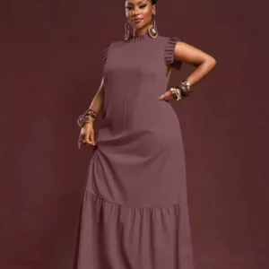 New European And American plus Size Women's Casual Work Elegant Skirt Dress with Pleated Texture Large Swing Hemline - Image 1