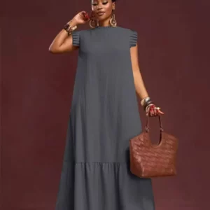 New European And American plus Size Women's Casual Work Elegant Skirt Dress with Pleated Texture Large Swing Hemline - Image 3
