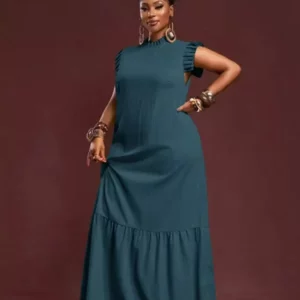 New European And American plus Size Women's Casual Work Elegant Skirt Dress with Pleated Texture Large Swing Hemline - Image 4