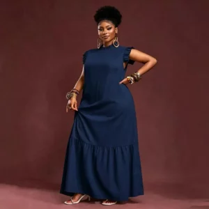 New European And American plus Size Women's Casual Work Elegant Skirt Dress with Pleated Texture Large Swing Hemline - Image 5