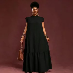 New European And American plus Size Women's Casual Work Elegant Skirt Dress with Pleated Texture Large Swing Hemline - Image 6
