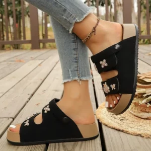 Summer 2026 Women's Thick Heel Slip-On Shoes Double Strap Casual round Toe Rubber Bottom Outdoor Slippers - Image 5