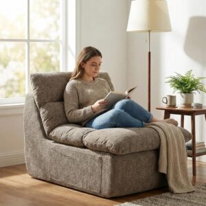 Furnimart High Density Foam Bean Bag Chair for Adults, XXL Boneless Floor Lounger with Ergonomic Back Support, No Sag Compression Foam, No Assembly, Washable Chenille Cover (Taupe) - Image 8