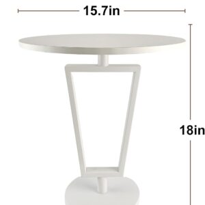 White Round Side Table Heavy Duty Modern End Table Stable Sofa Side Table Metal Base Integrated Accent Coffee Table Nightstand for Living Room Bedroom Sofa Beside - Image 2