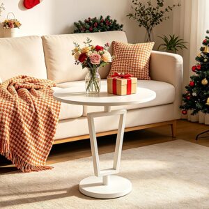 White Round Side Table Heavy Duty Modern End Table Stable Sofa Side Table Metal Base Integrated Accent Coffee Table Nightstand for Living Room Bedroom Sofa Beside - Image 3