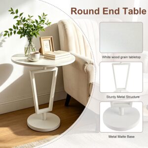 White Round Side Table Heavy Duty Modern End Table Stable Sofa Side Table Metal Base Integrated Accent Coffee Table Nightstand for Living Room Bedroom Sofa Beside - Image 4