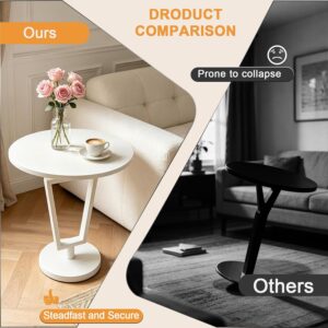 White Round Side Table Heavy Duty Modern End Table Stable Sofa Side Table Metal Base Integrated Accent Coffee Table Nightstand for Living Room Bedroom Sofa Beside - Image 5
