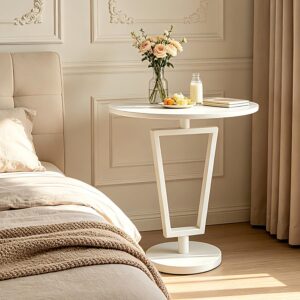 White Round Side Table Heavy Duty Modern End Table Stable Sofa Side Table Metal Base Integrated Accent Coffee Table Nightstand for Living Room Bedroom Sofa Beside - Image 7