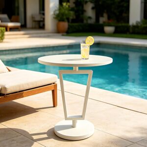 White Round Side Table Heavy Duty Modern End Table Stable Sofa Side Table Metal Base Integrated Accent Coffee Table Nightstand for Living Room Bedroom Sofa Beside - Image 8