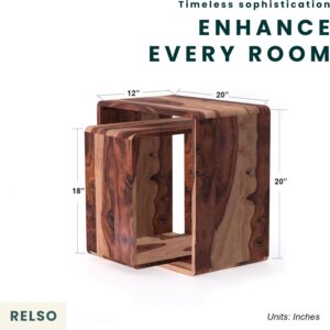 Relso Cascade Nesting Tables for Living Room with Premium Sheesham Wood Construction | Nesting End Tables with Smooth Curved Edges for Safety and Sophistication | Solid Wood Nesting Tables Set of 2 - Image 2