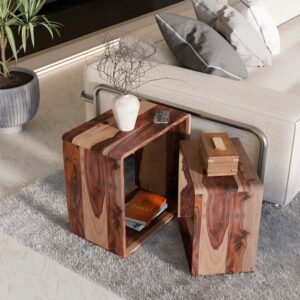 Relso Cascade Nesting Tables for Living Room with Premium Sheesham Wood Construction | Nesting End Tables with Smooth Curved Edges for Safety and Sophistication | Solid Wood Nesting Tables Set of 2 - Image 3
