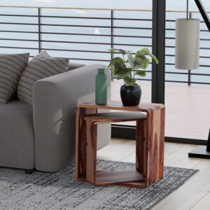 Relso Cascade Nesting Tables for Living Room with Premium Sheesham Wood Construction | Nesting End Tables with Smooth Curved Edges for Safety and Sophistication | Solid Wood Nesting Tables Set of 2 - Image 4