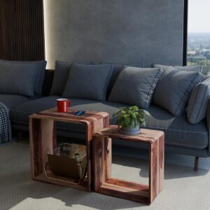 Relso Cascade Nesting Tables for Living Room with Premium Sheesham Wood Construction | Nesting End Tables with Smooth Curved Edges for Safety and Sophistication | Solid Wood Nesting Tables Set of 2 - Image 5