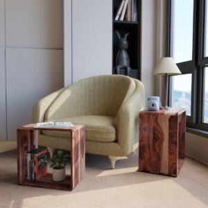 Relso Cascade Nesting Tables for Living Room with Premium Sheesham Wood Construction | Nesting End Tables with Smooth Curved Edges for Safety and Sophistication | Solid Wood Nesting Tables Set of 2 - Image 6