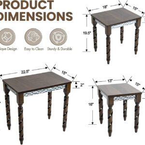 Nesting Tables Set of 3, Walnut Mid Century Modern Accent Tables with Spiral Rubber Wood Legs & Silver Honeycomb Apron, Retro Stackable Side Tables for Living Room, Bedroom & Small Apartments - Image 9